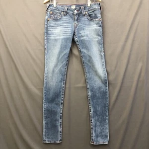 Pantalones de mezclilla True Religion ajustados cónicos para hombre 30 x 34 azul rojo marrón puntada hechos en EE. UU. - Imagen 1 de 16