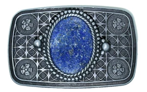 Lapis 40x30 Oval Cab Pewter Color 3 3/10 x 2 1/10 Inch Belt Buckle EBS5538/61125 - Picture 1 of 2