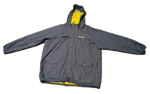 Vintage 90s Columbia Navy / Hi-Viz Yellow Rubbery Rain Jacket Hood- Size 2XL - Picture 1 of 12
