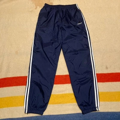 Винтажный Y2K Adidas синий лодыжки молнии трек брюки мужской большой белый 3 полоски - Изображение 1 из 4