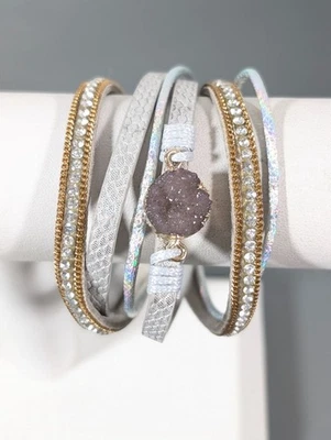 Pulsera Beachy Boho Imitación Druzy Estrás Envolvente Cierre Magnético 14" Foto 1 de 4