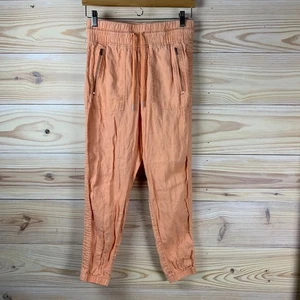 Athleta Cabo Linen Joggers Womens 2 Mid Rise Pull On Peach Travel Beach - Picture 1 of 14