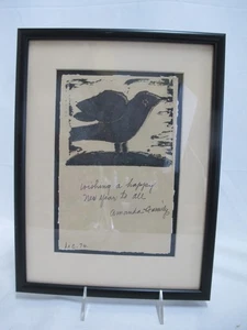 AMANDA SNYDER Signed Happy New Year to All BIRD 1974 Woodblock Card - Picture 1 of 6
