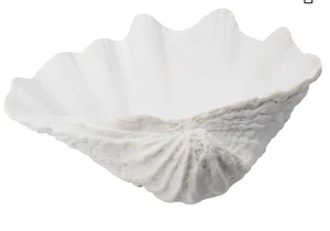 Large Clam Shell Bowl Home Decor Hand Cast Resin Solid 12.25" White - Picture 1 of 2