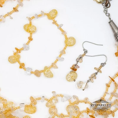 Cookie Lee Necklace Yellow Glass Crackle White Bead Citrine Multi Strand Set - Image 1 of 4