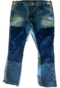 Brand New Men’s MNML Jeans B118 Work Flare Denim Blue Patchwork Pants Size 42 - Picture 1 of 12