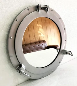 Espejo Ojo de Buey Ventana Aluminio Plata Ojo de Buey 15" Colgante de Pared Hogar Náutico - Imagen 1 de 5