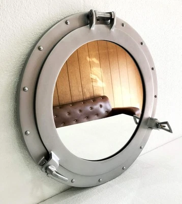 Mirror Porthole Window Aluminium Silver Porthole 15" Wall Hanging Nautical Home - Image 1 of 4