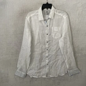 Report Collection Mens Button Shirt Solid White Medium Linen Long Sleeve Collar - Picture 1 of 7