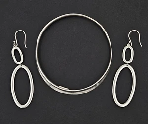 Retired Ippolita Italy Sterling Silver Modernist Bangle Bracelet & Earrings Set - Picture 1 of 8