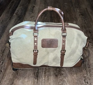 Cinch Jeans Canvas Duffel Roller Travel ARMY GREEN Brown Leather Handles Trim - Picture 1 of 15