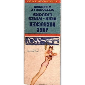 Jake Boxrucker Stetsonville WI Pinup Vintage Matchbook Cover SF3-Y9 - Picture 1 of 2
