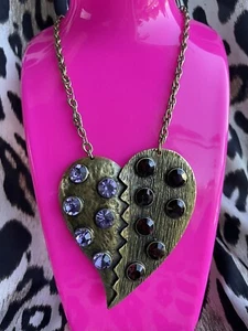 Betsey Johnson Vintage LARGE Burgundy Amethyst Runway Broken Heart Necklace RARE - Picture 1 of 5