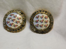 Vintage Buttons Floral Pattern with Rhinestones Metal Edges