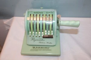 VINTAGE PAYMASTER Series 8000 Ribbon Writer Check Machine GREEN COLOR w/KEY - Picture 1 of 8