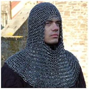Capucha/tocado redondo medieval remachado de cadena recreación de cadena larpa de correo - Imagen 1 de 2