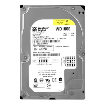 Disk WD Caviale 160GB 7200U/Min 2MB Ata Ide Pata WD1600BB-00DWA0 3.5 " Pollici - Immagine 1 di 3