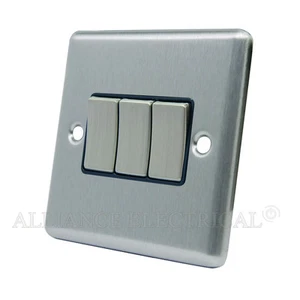 Interruptor de luz triple de 2 vías clásico cromado satinado cepillado de 3 velocidades CSC3GSWIBS - Imagen 1 de 1