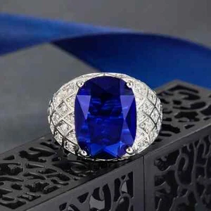 Attractive Cushion Blue & Round White Sapphire 15.91TCW Fabulous Engagement Ring - Picture 1 of 7