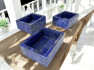 Elegante juego de 3 piezas de lapislázuli caja de pañuelos hecha a mano elegante interior decoración del hogar - Imagen 1 de 5