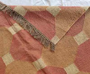 Rug Wool Jute Handmade Tera cotta Yellow Kilim Geometric Art Deco Vintage Rug - Picture 1 of 5
