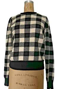 Ralph Lauren 100% Wool Buffalo Check Plaid Sweater, White Black, M Vintage Crew - Picture 1 of 19