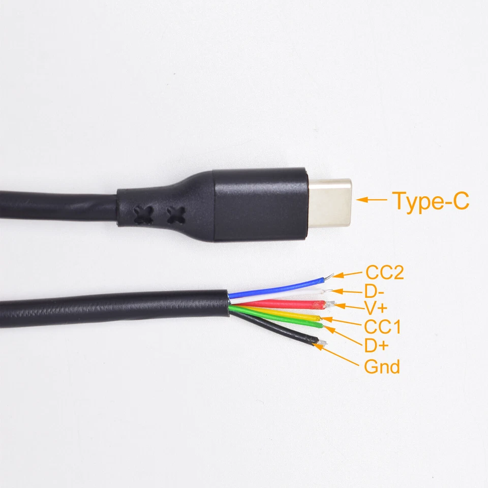 1pc 30cm USB Type-C Male Plug PD Power Cable 5A Fast Charge 5 Wires Pigtail DIY - Image 1 of 4