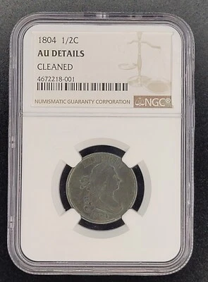 1804 Draped Bust Half Cent About Uncirculated NGC AU Details Cleaned - Image 1 of 2