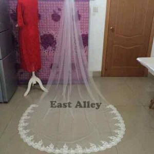 Lace Edge 1 Layer Cathedral Wedding Veil with Comb Elegant Ivory Bridal Veil - Picture 1 of 6