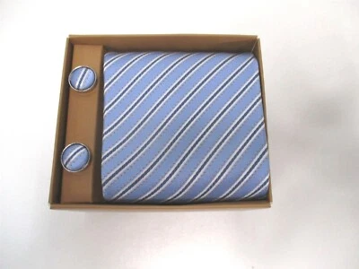 Juego de corbata con gemelos Y&G Fashion of the Moment azul y blanco para hombre  Foto 1 de 3