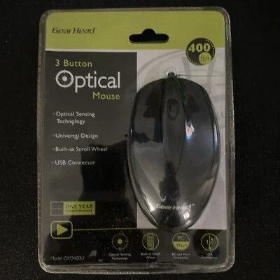 Gear Head 3 Button Optical Mouse Black USB Connector New - Image 1 of 2