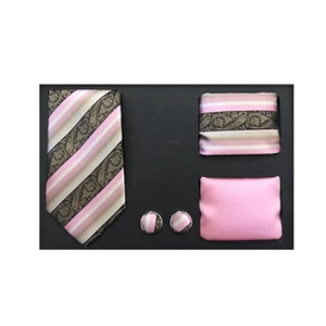 Nuevo Para Hombre Corbata Sólida y Patrón Hankie Gemelos 4 Piezas Set de Regalo Paisley Rosa - Imagen 1 de 3