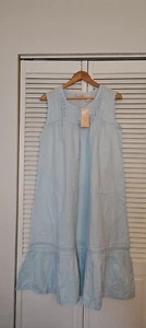 NWT Light Blue LA CERA 100% Cotton Woven Sleeveless Nightgown Cottage Core Sz M - Picture 1 of 14