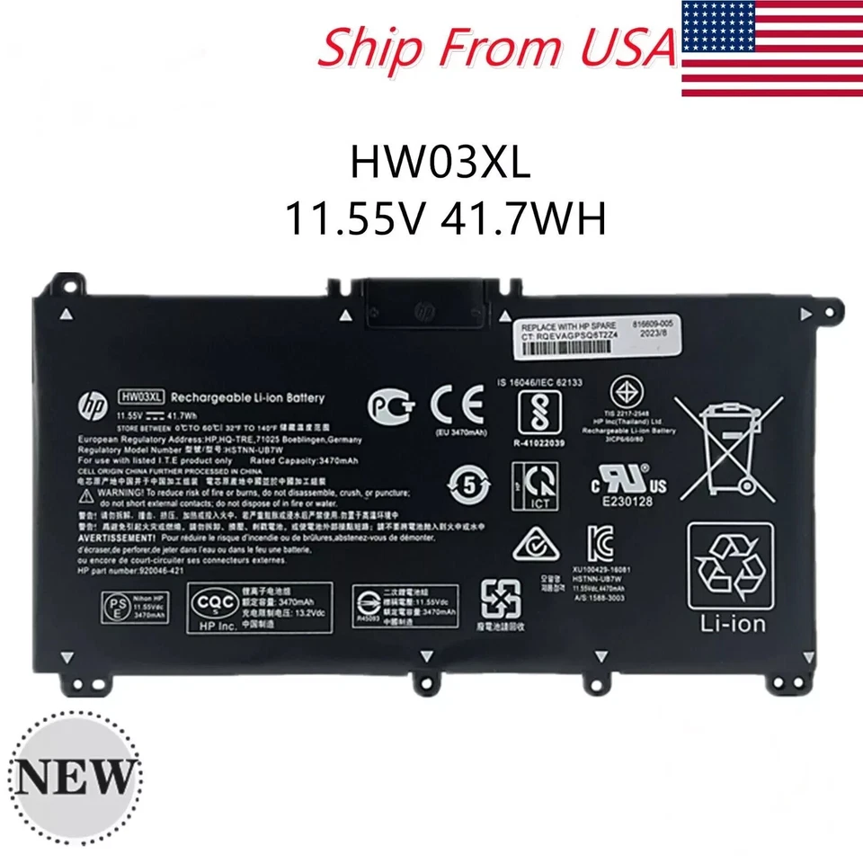 Original 41.04Wh HW03XL Battery for HP Pavilion 17-CP 15T-EG TPN-Q188 TPN-190 - Image 1 of 4