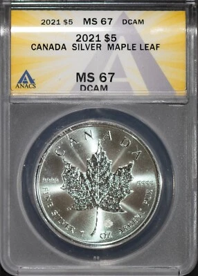 2021 $5 Silver Canada Maple MS 67 DCAM ANACS # 7625879 + Bonus - Image 1 of 2