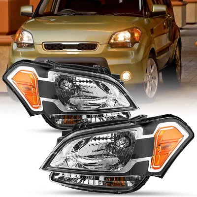 For 2010-2011 Kia Soul Black Amber Halogen Headlights Assembly Pair L+R - Image 1 of 4