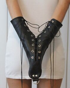 Real Leather Bondage hand binder/ Restraint Slave Mittens With Attached  D-ring