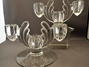 Wonderful Pair Heisey Glass Crystolite Pattern 3 Light Candle Holders - Picture 1 of 3