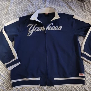 New York Yankees Men's Stitches Blue Pinstripe Sleeves Full Zip Jacket XL Pocket - Picture 1 of 12