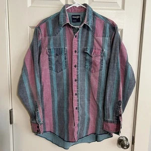 Vtg Wrangler Brushpopper Shirt Large Western Rodeo Cowboy Teal Black 16 x 34 - Picture 1 of 10