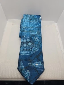 Star Wars Men’s Neck Tie Lucas Films Millennium Falcon Blue Print - Picture 1 of 7