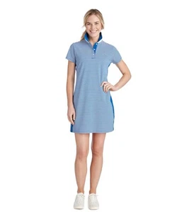 Vineyard Vines Womens Performance Polo Dress Blue Stripes Medium Short Sleeves - Picture 1 of 4