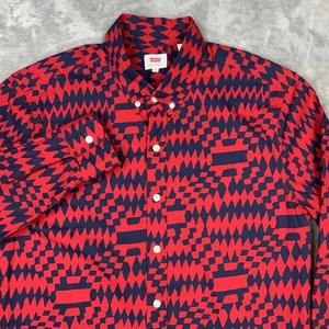 LEVI’S Hemd Herren Medium Langarm Knopfleiste gewebt Baumwolle rot abstrakt Neu ohne Etikett - Bild 1 von 22