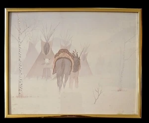 Donald Vann High Mountain Camp Litografía Cherokee Enmarcada Nativo Americano 12x9" - Imagen 1 de 3