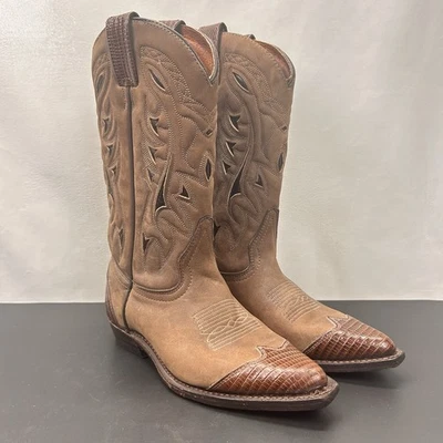 Botas femininas Boulet Western Cowgirl tamanho 6.5 couro salto lagarto e pontas - Imagem 1 de 4