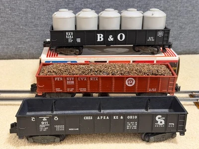 American Flyer 3 Gondola cars--911 C&O, 9301 B&O w/canisters, 24101 PRRw/insert - Image 1 of 4