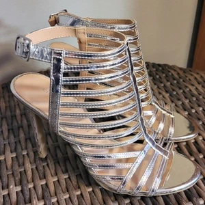 CHRISTIAN SIRIANO Women Metallic Silver Strappy Caged Stilettos Sz 6 Sexy - Picture 1 of 8