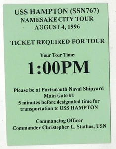 US NAVY 1996 USS HAMPTON SSN 767 SUBMARINE TOUR TICKET PORTSMOUTH NAVAL SHIPYARD - Picture 1 of 2