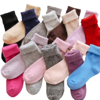 5Pack Wool Angora Crew Fuzzy Heavy Cozy Solid Boots Warm Women Thick Color Socks - Image 1 of 4