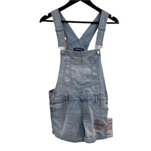 Blue Spice Overall Shorts Light Blue Denim Cuffed Jorts Y2K Size 11 New - Picture 1 of 5